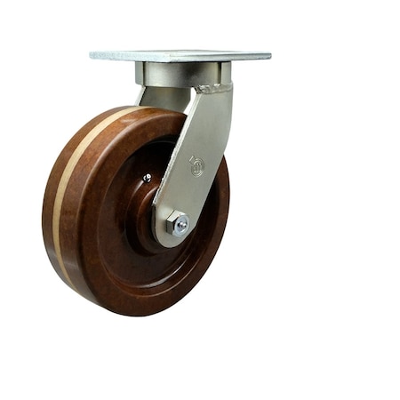 Service Caster 8'' Extra Heavy Duty High Temp Phenolic Wheel Swivel Caster with Swivel Lock CRAN-SCC-KP92S830-PHRHT-BSL